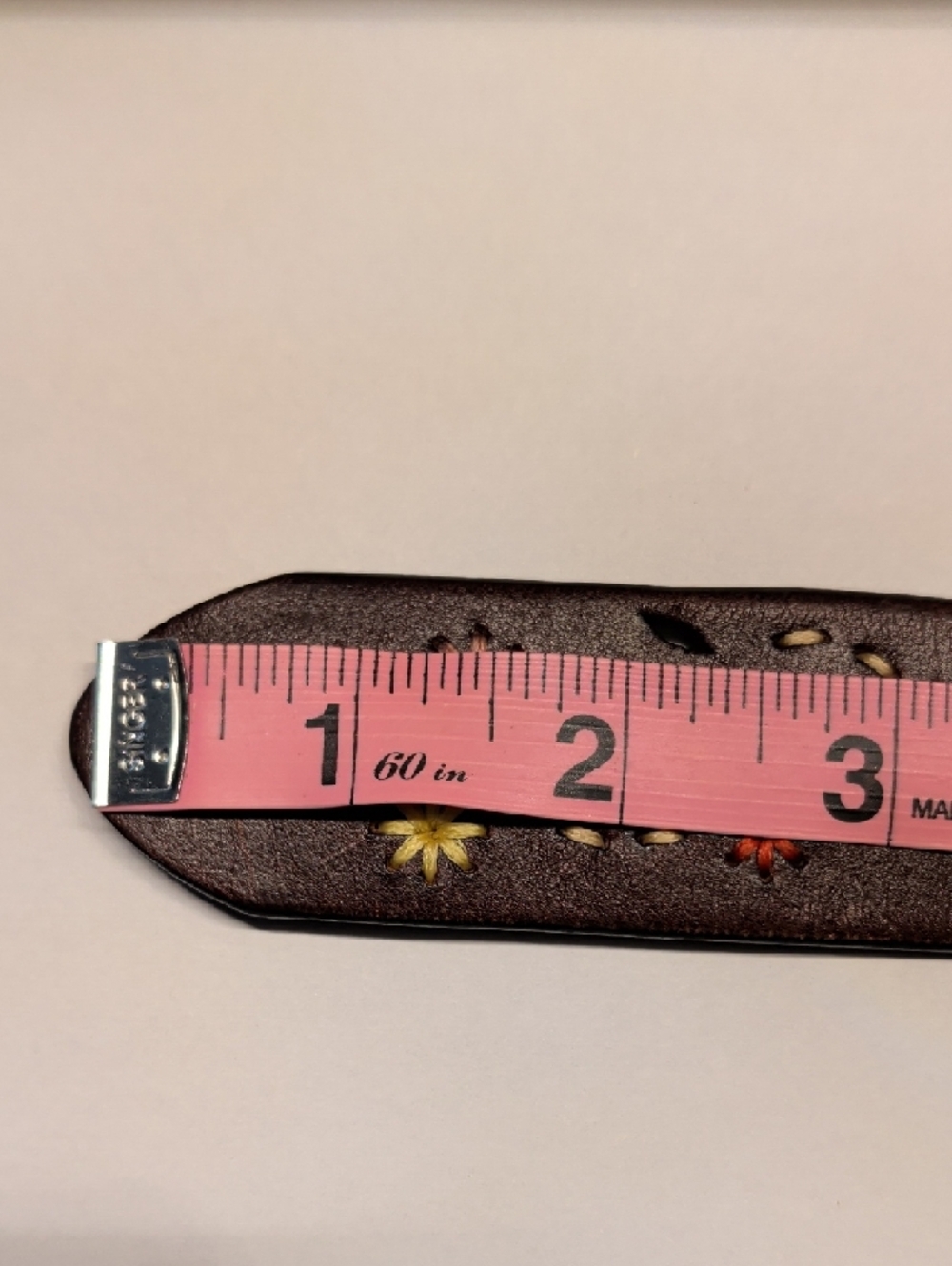 Brown Floral-Accent Leather Belt with Antiqued Brass Buckle - Picture 12 of 13